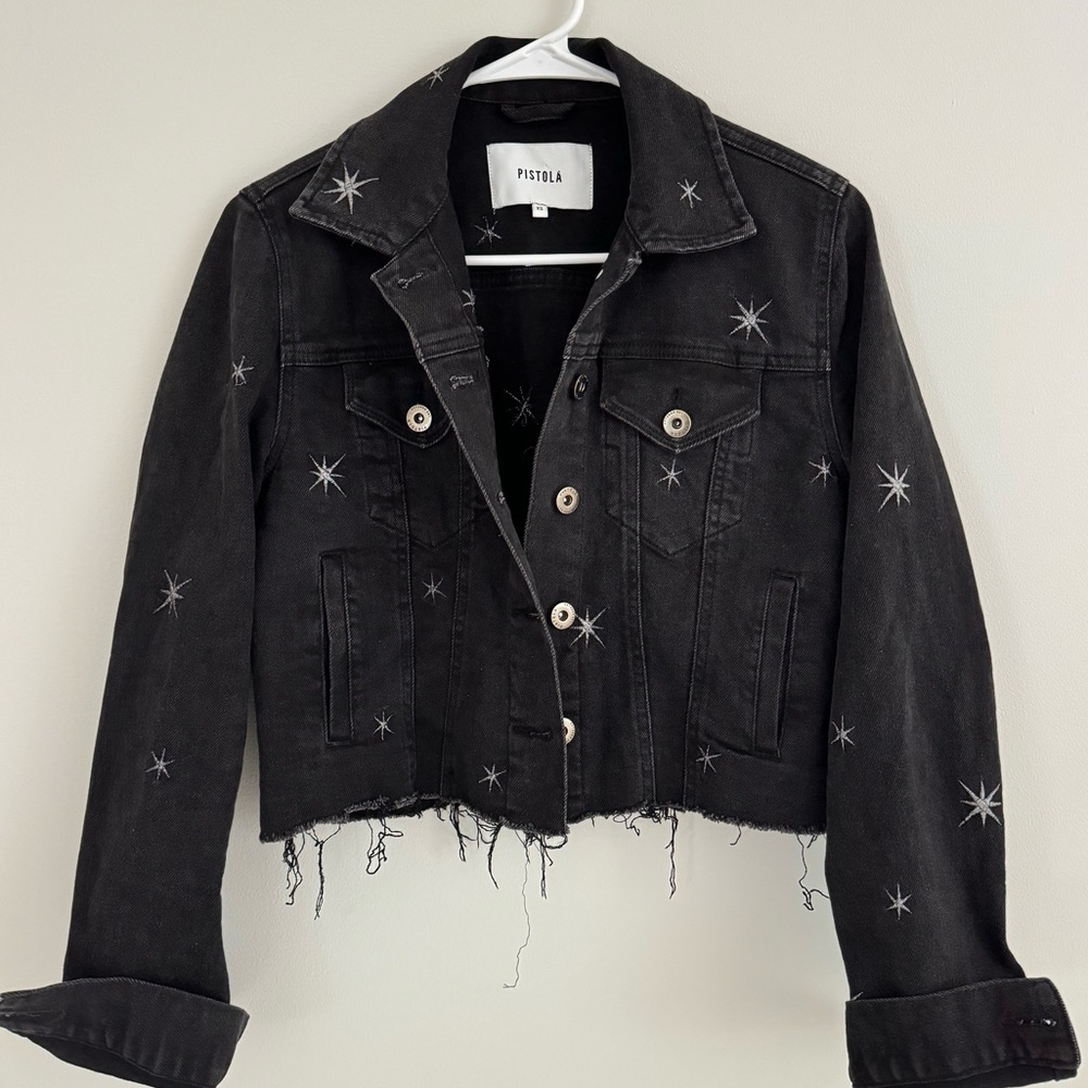 Pistola black jean jacket with silver stars